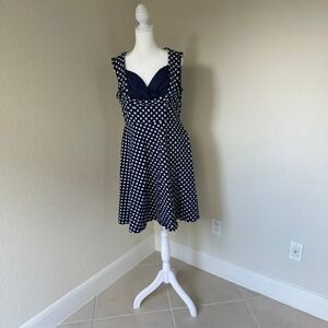 Miusol Knee Length Skater Dress Women's 2XL Navy Blue Polka Dot Retro Y2K